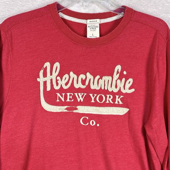 VTG Y2K Abercrombie & Fitch New York Embroidered Shirt Mens L Red Muscle Preppy - Picture 1 of 9